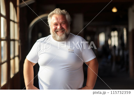 Smiling 55-Year-Old Man in Gym Attire Smiling 55-Year-Old Man in Gym Attire 115732359