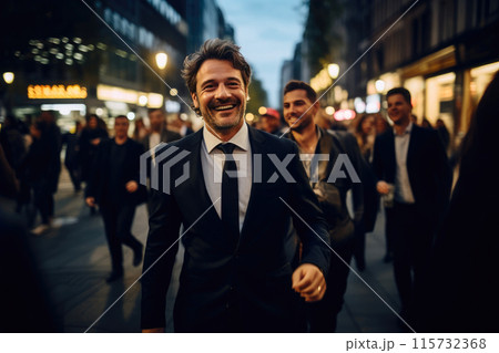 Smartly Dressed 45-Year-Old Man Enjoying City Stroll 115732368