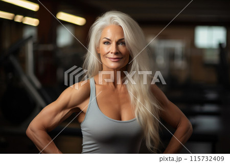 Mature Beauty: Joyful 55-Year-Old, Long Silver...のイラスト素材 [115732409] - PIXTA