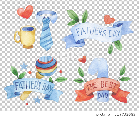 watercolor drawing, set of congratulations for Father's Day. cute cards watercolor drawing, set of congratulations for Father's Day. cute cards 115732685