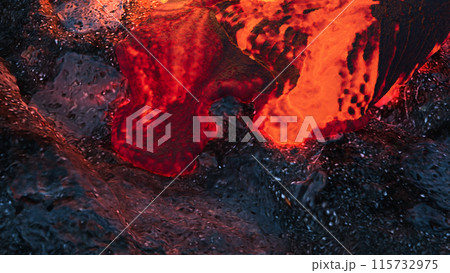 Bright Molten Lava on Volcanic Rock 115732975