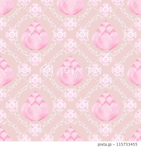 Seamless pink lotus patternのイラスト素材 [115733455] - PIXTA