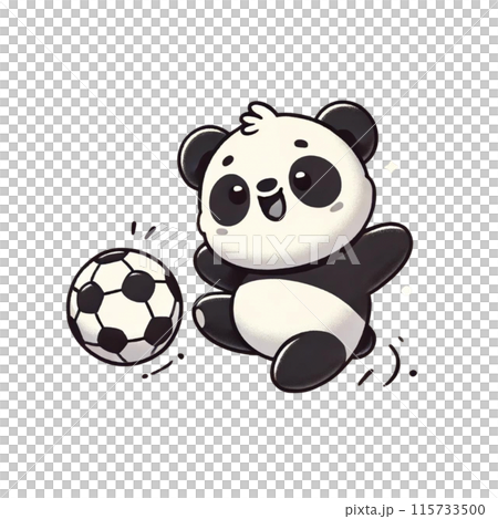 Panda and soccer ball Monotone illustration Generative AI 115733500