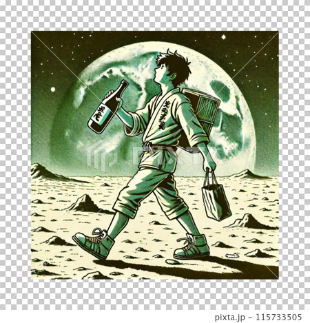 平安夜，飲酒至宇宙盡頭SF漫畫插畫卡其色生成AI 115733505