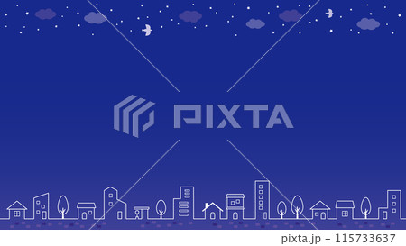 夜空と街並みのイラスト背景　線画 115733637