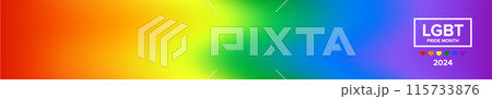 Pride month 2024 horizontal wide banner with gradient with pride colors flag background. LGBTQ Pride month 2024 or pride day poster, flyer, banner, logo modern style design template. 115733876