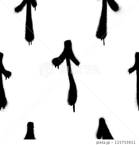 Seamless pattern of sprayed graffiti arrows with overspray in black over white. Vector illustration template 115733911