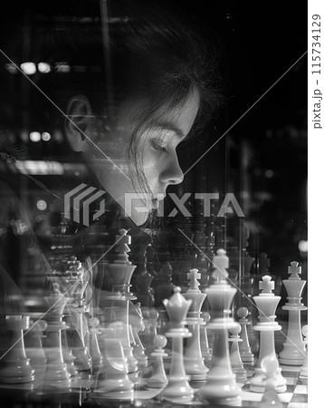 woman playing chess woman playing chess 115734129