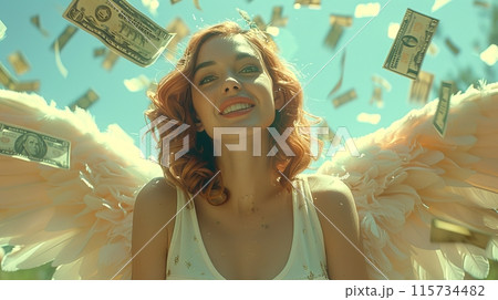 woman angel with money 115734482