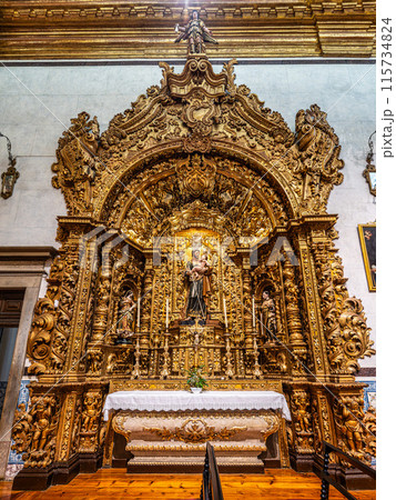 The intricate golden interior of the Carmelite church Igreja do Carmo in the old town of Faro in Portugal The intricate golden interior of the Carmelite church Igreja do Carmo in the old town of Faro in Portugal 115734824