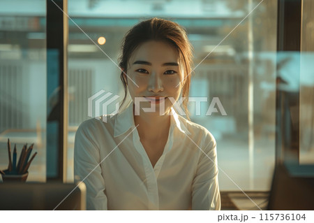 Corporate Confidence: Smiling Professional in White Shirt 115736104
