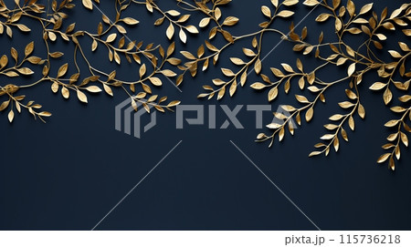 Luxurious dark background adorned with golden leaves. Ideal for premium, elegant, and sophisticated design projects. Luxurious dark background adorned with golden leaves. Ideal for premium, elegant, and sophisticated design projects. 115736218