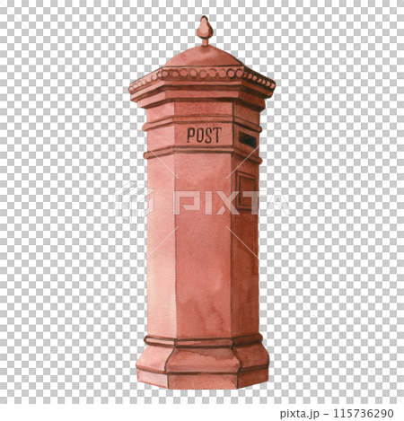 Brown standing mailbox hand painted in watercolor. Watercolor illustration. World Post Day. Suitable for printing on fabric, paper, scrapbooking, postcards. Brown standing mailbox hand painted in watercolor. Watercolor illustration. World Post Day. Suitable for printing on fabric, paper, scrapbooking, postcards. 115736290