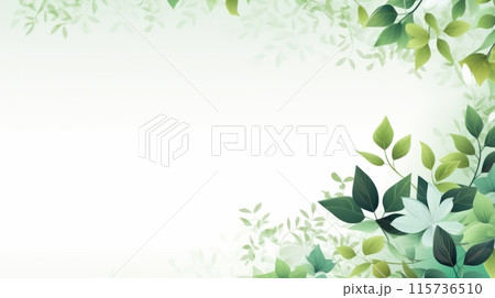 Elegant watercolor green leaves pattern on a light background with ample space for text 115736510
