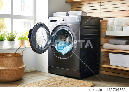 Contemporary Laundry Solutions: Black Washer Unveiled 115736782