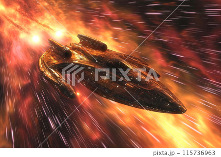 Futuristic Spaceship Retreats into the Cosmos 115736963