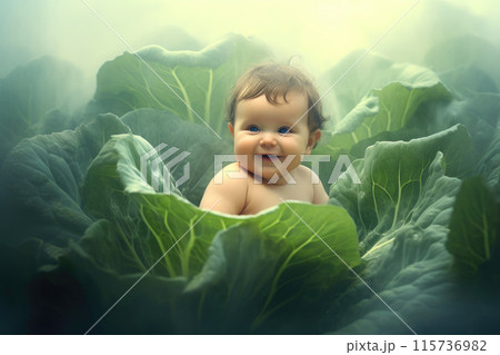 Joyful Infant Amidst Cabbage Bliss 115736982
