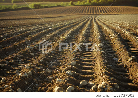 Golden Hour Glow on a Tilled Landscape 115737003