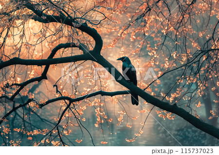 Elegant Tree with Majestic Crow 115737023