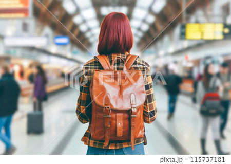 Wanderlust Chic: Young Woman with Backpack 115737181
