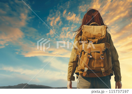 Travel in Style: Back View of Young Adventurerのイラスト素材 [115737197] - PIXTA
