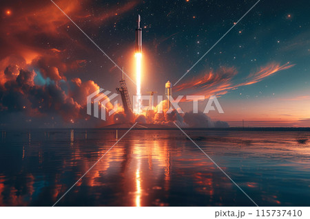Space Odyssey: Rocket Ascending in Cosmic Splendor 115737410