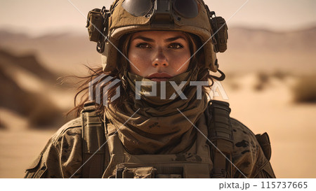 Soldier in harsh desert environment, generative AI 115737665