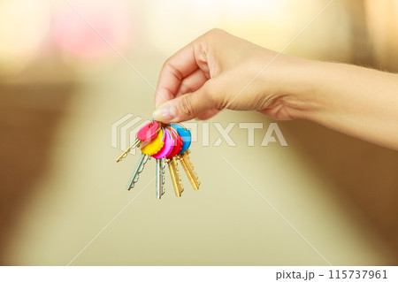 Human hand holds new house keys 115737961