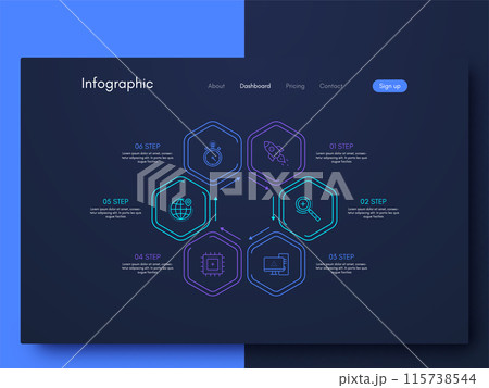 Modern infographic vector elements for business brochures. Use in website, corporate brochure, advertising and marketing. Pie charts, line graphs 115738544