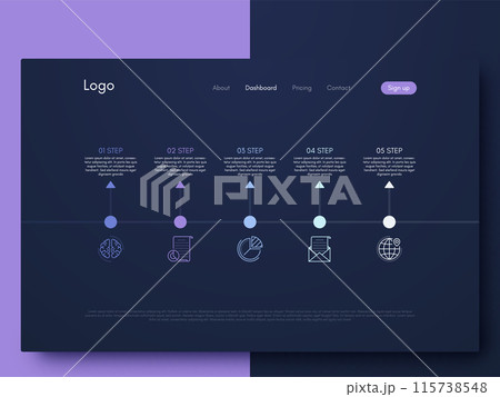Modern infographic vector elements for business brochures. Use in website, corporate brochure, advertising and marketing. Pie charts, line graphs 115738548