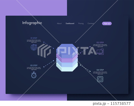 Modern infographic vector elements for business brochures. Use in website, corporate brochure, advertising and marketing. Pie charts, line graphs 115738577