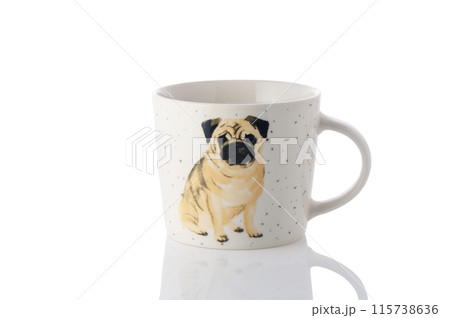 cup with a pug drawn on it on a white background.Isolate cup with a pug drawn on it on a white background.Isolate 115738636