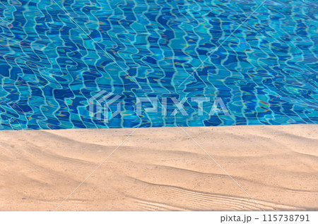 Blue water. Background. Rest in the pool. Pure water. Waves. Blue background.2 115738791