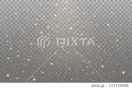 Glitter gold light. Luxury powder effect. Magic gold particles. Sparkling confetti dust. Greeting card template. Christmas shiny firework. Bright glowing stardust. Vector illustration Glitter gold light. Luxury powder effect. Magic gold particles. Sparkling confetti dust. Greeting card template. Christmas shiny firework. Bright glowing stardust. Vector illustration 115739086
