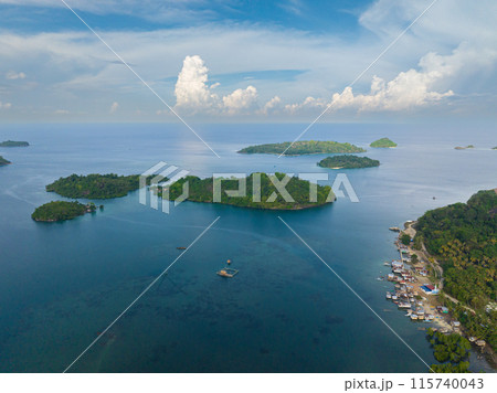 Group of Islands and Blue sea. Blue sky and clouds. Once Islas in Zamboanga. Mindanao, Philippines. Group of Islands and Blue sea. Blue sky and clouds. Once Islas in Zamboanga. Mindanao, Philippines. 115740043