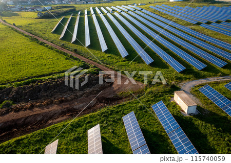 Field of solar panels in agricultural land Field of solar panels in agricultural land 115740059