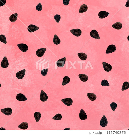 Black seeds contrast seamless pattern in watercolor on pink background, hand drawn for food design. Great for packages, textile, notebooks, wrapping paper and kitchen decor 115740276