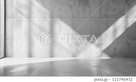 Abstract grey concrete wall, tiled texture background, modern white grey room interior. Concept of structure, stone, sunlight, space, construction, 115740432