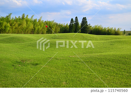 人無し 起伏激しいゴルフ場 初夏の風景 人無し 起伏激しいゴルフ場 初夏の風景 115740560
