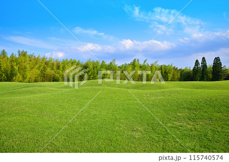 人無し 起伏激しいゴルフ場 初夏の風景 人無し 起伏激しいゴルフ場 初夏の風景 115740574