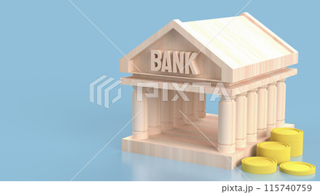 The Bank building symbol and coins for Business concept 3d rendering. The Bank building symbol and coins for Business concept 3d rendering. 115740759