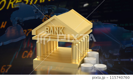 The Bank building symbol and coins for Business concept 3d rendering. 115740760