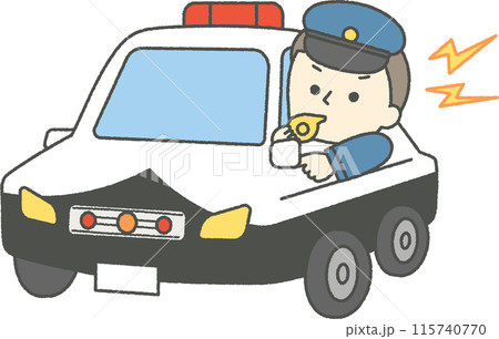 注意をするパトカーに乗った警察官 注意をするパトカーに乗った警察官 115740770