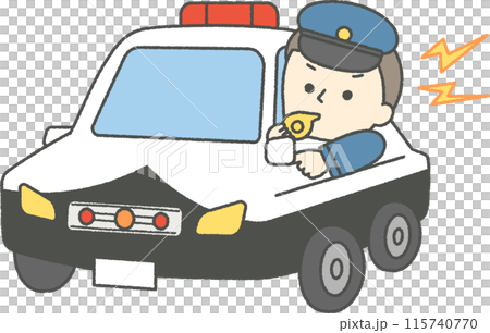 注意をするパトカーに乗った警察官 注意をするパトカーに乗った警察官 115740770
