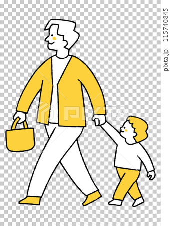 お父さんと手を繋いで歩く男の子 お父さんと手を繋いで歩く男の子 115740845