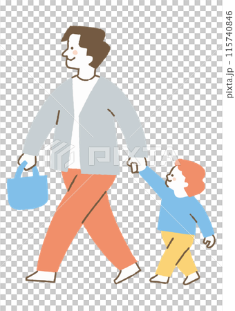 男孩與父親手牽手走路_color 115740846