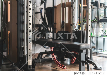 スポーツジムにあるパワーラック・トレーニング器具・トレーニングマシン 115741232