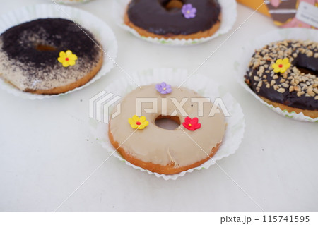 donuts with delicious topping as a background 115741595