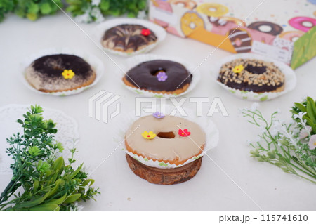 donuts with delicious topping as a background 115741610