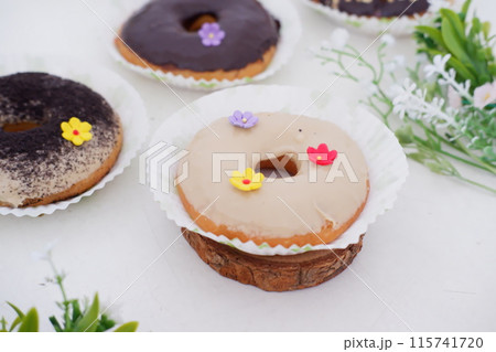 donuts with delicious layers as a background 115741720